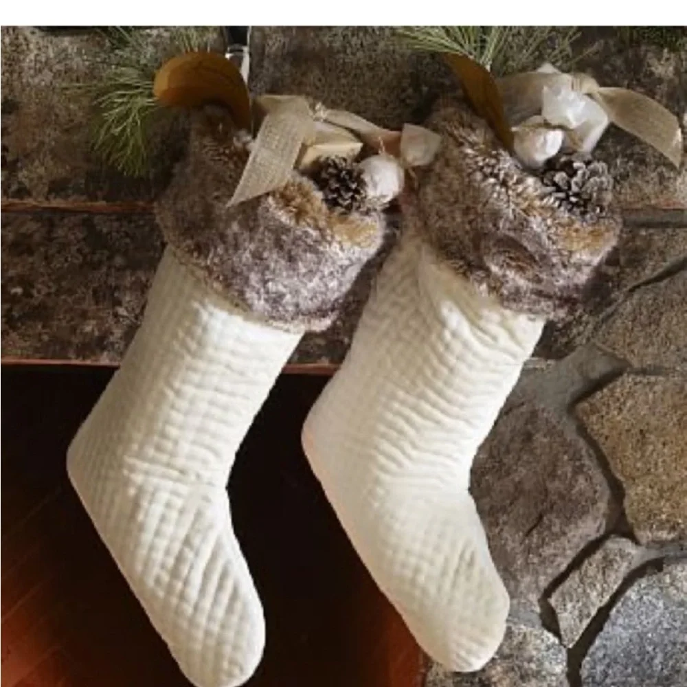 Pottery Barn Velvet Stocking with Faux Fur Cuff  NWT